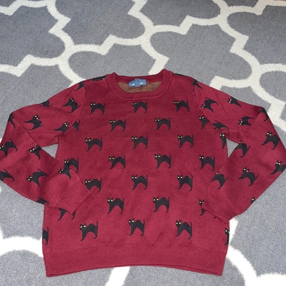 Modcloth Sweaters - EUC ModCloth Orange Black Cat Print Sweater